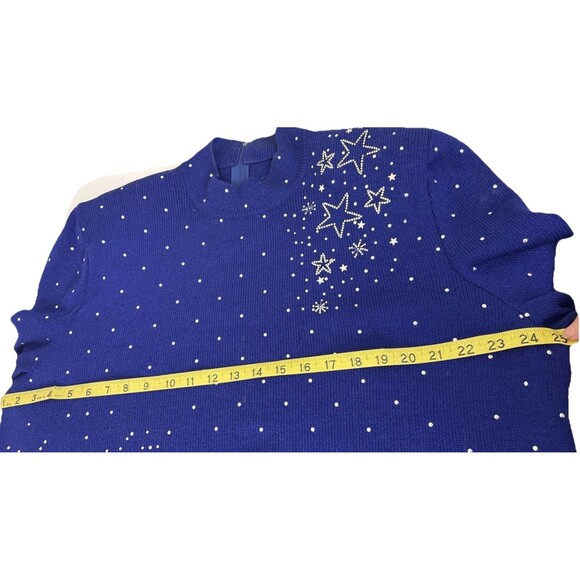 Vtg St John Evening Santana Knit Sweater Rhinestone Stars Large Blue USA - Picture 7 of 9
